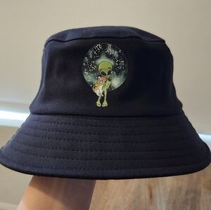 Black Bucket Hat with Green Alien Graphic